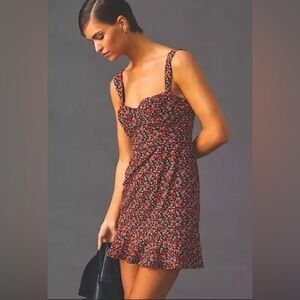 Anthropologie Hutch Floral Mini Dress in Black with Red & Pink Print